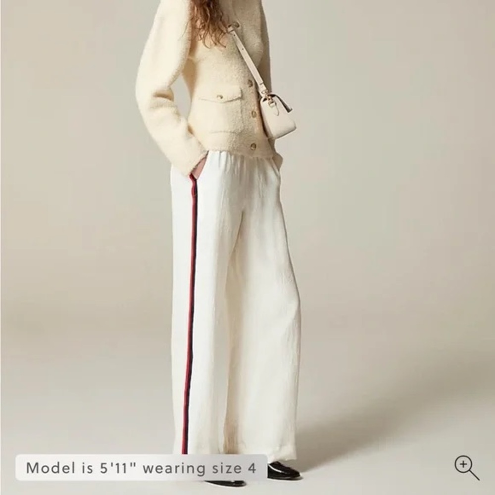 J. Crew Cream Wide-Leg Trousers with Red & Black Side Stripe